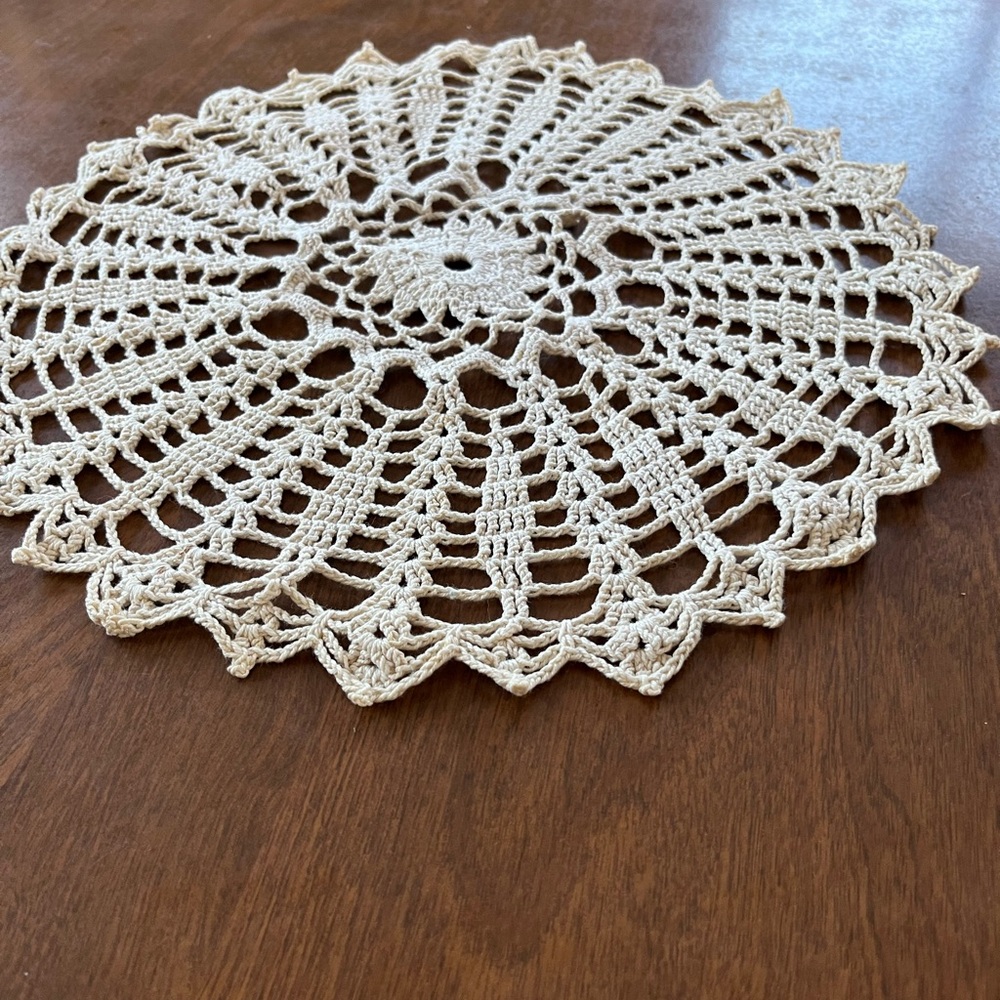 Beige crocheted doily